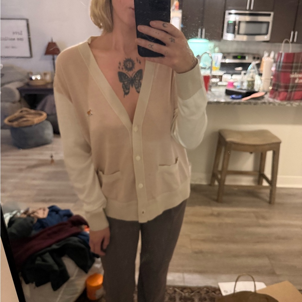 MAISON KITSUNE Women's Wool Baby Fox Pink and Cream Cardigan